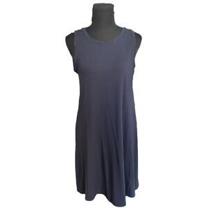 Loft Navy Blue Shirt Dress Size M Crew Neck Knee Length Casual Sleeveless